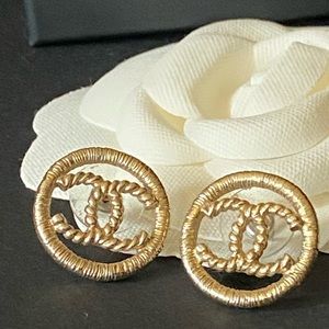 Chanel CC Gold Tone Stud Earrings